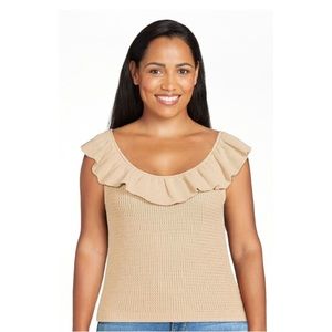 🆕 Scoop Women's Knit Sweater Tank Top with Ruffled Neck Size: XL (16-18)